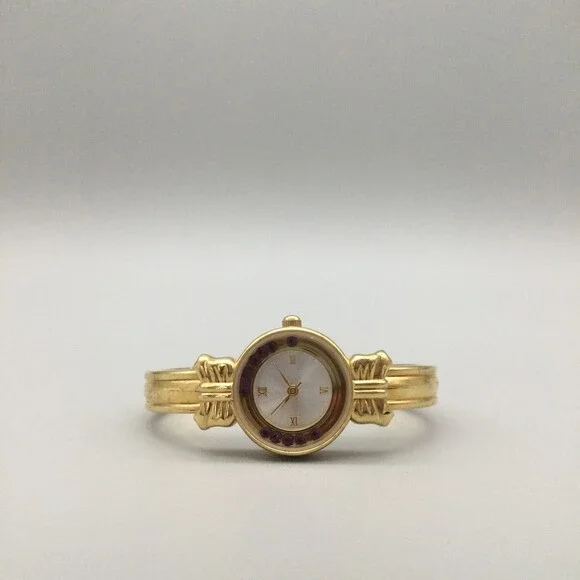 Vtg Avon Gold Tone Watch Women 22mm Bow Accents Pink Stones New Battery 6.25" - Picture 4 of 12